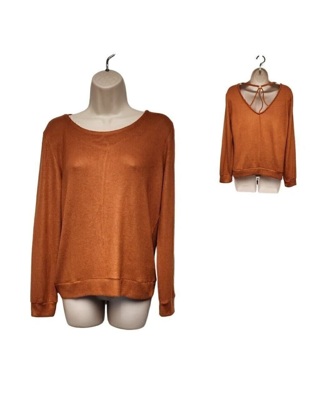 Iris Orange Round Neck Long Sleeve Cut Out Back Sweater Blouse Medium